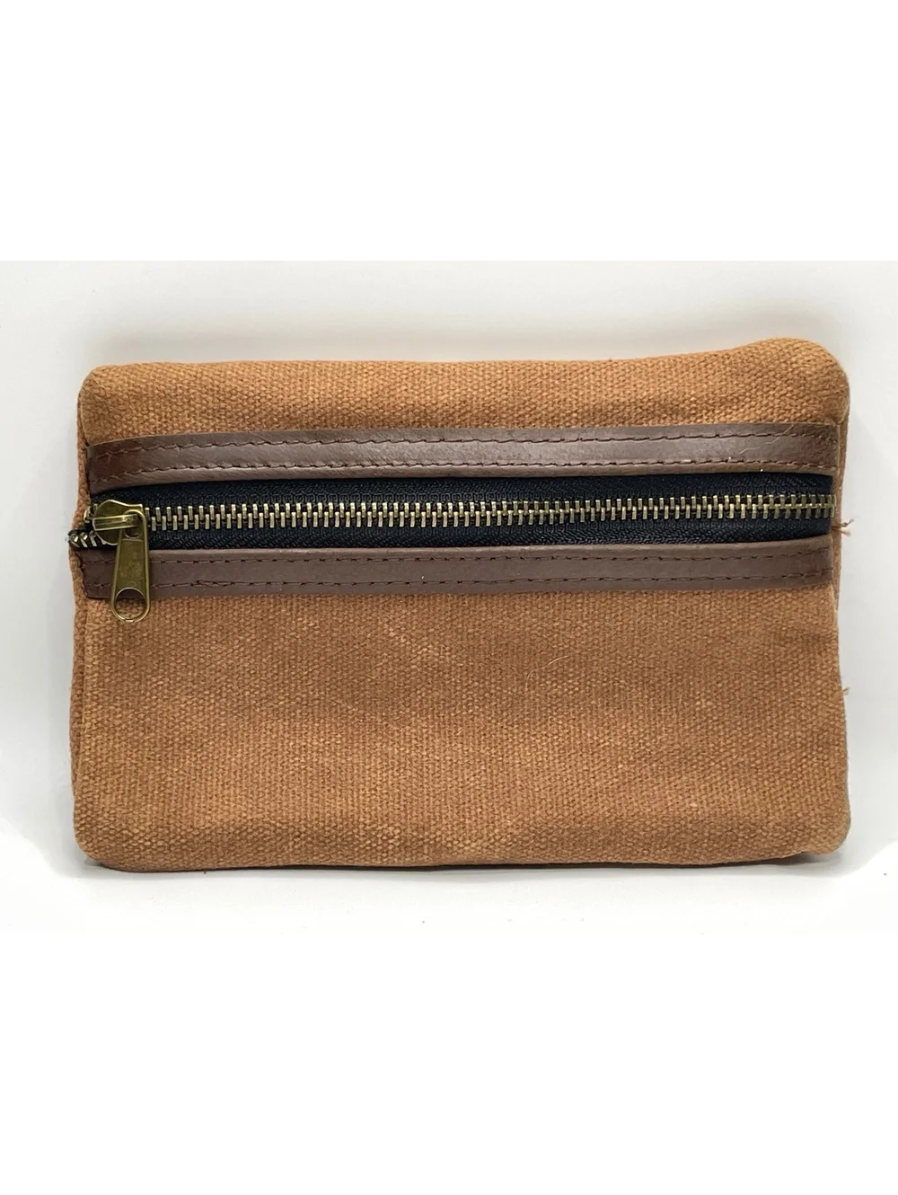 Brown Canvas and Leather Zippered Pouch 6
